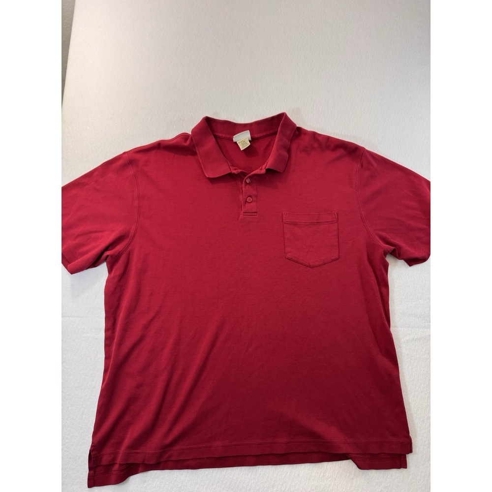 L.L. Bean Mens Short Sleeve Polo Red Front Pocket Pima Cotton Casual Versatile